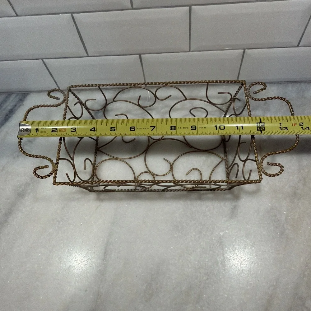 Metal Twisted Wire Basket Gold Tone Brass Look Handles Centerpiece Table Decor